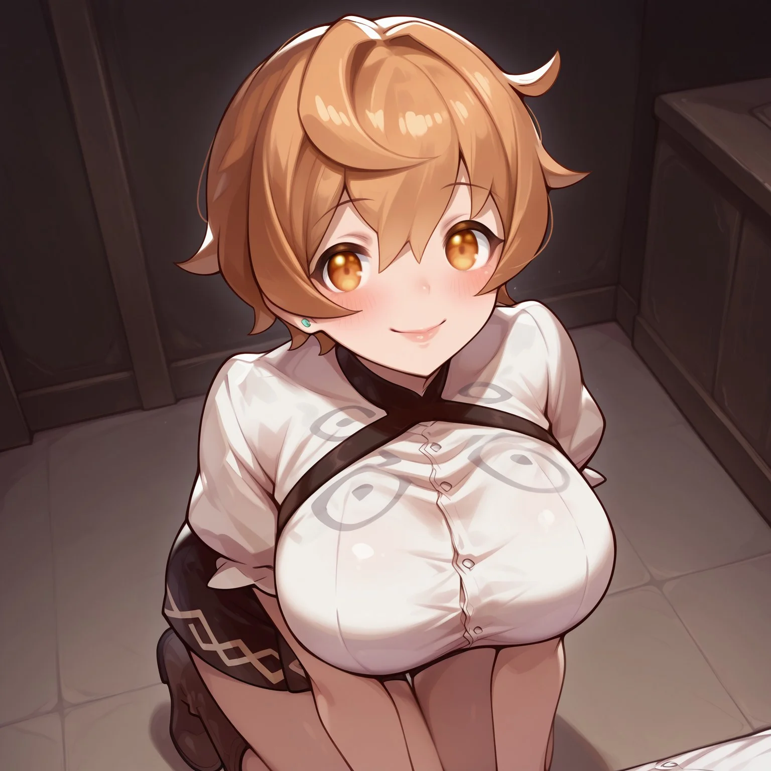 safe_pos, safe_pos, safe_pos, safe_pos, safe_pos, safe_pos, safe_pos, score_9, score_8_up, score_8, score_7_up, score_7, ExpressiveH, ((full body)), ((3/4, seductive))
BREAK
Becky Dragalia, 1girl, orange hair, messy hair, hair between eyes, short hair, orange eyes, stud earrings, bangs, large breasts, wide hips, defaultbecky, white shirt, short sleeves, puffy sleeves, puffy short sleeves, skirt, shorts, boots looking at viewer, lips parted, blushing, mischievous smile
BREAK
Room