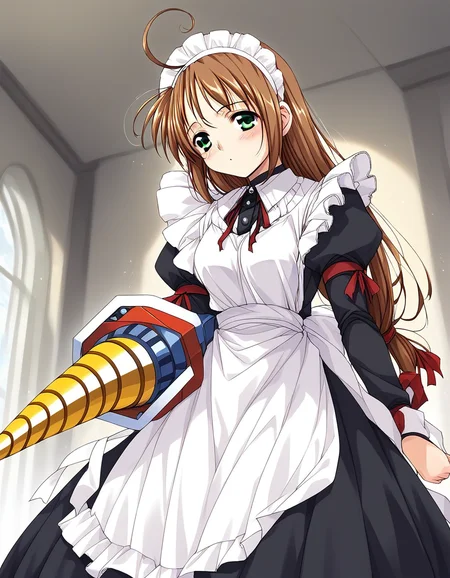 score_9, score_8_up, score_7_up, source_anime, rating_explicit, BREAK <lora:Spiral_Nami_Ver2.0_XL:1> Spiral_Nami_drill, brown hair, green eyes, maid headdress, ahoge, low-tied long hair, maid,