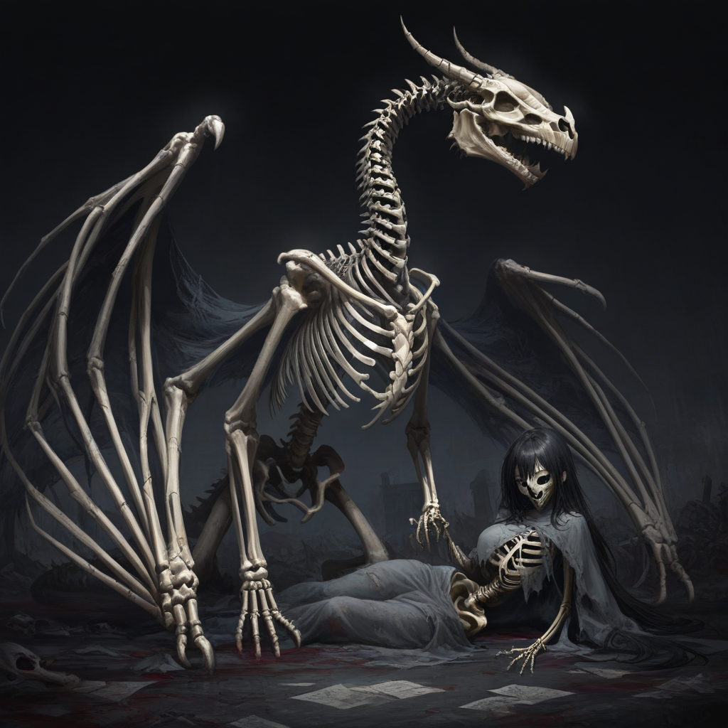 masterpiece, best quality, newest, absurdres, highres, DRALV1.0, undead dragon, undead, skeleton, bones,