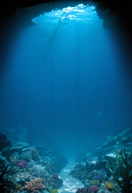 ,ruanyi1174,underwater,coral,ruins,seaweed,<lora:1174 underwater_v1_pony:1>, score_9,score_8_up,score_7_up,,8k,1girl,solo,,