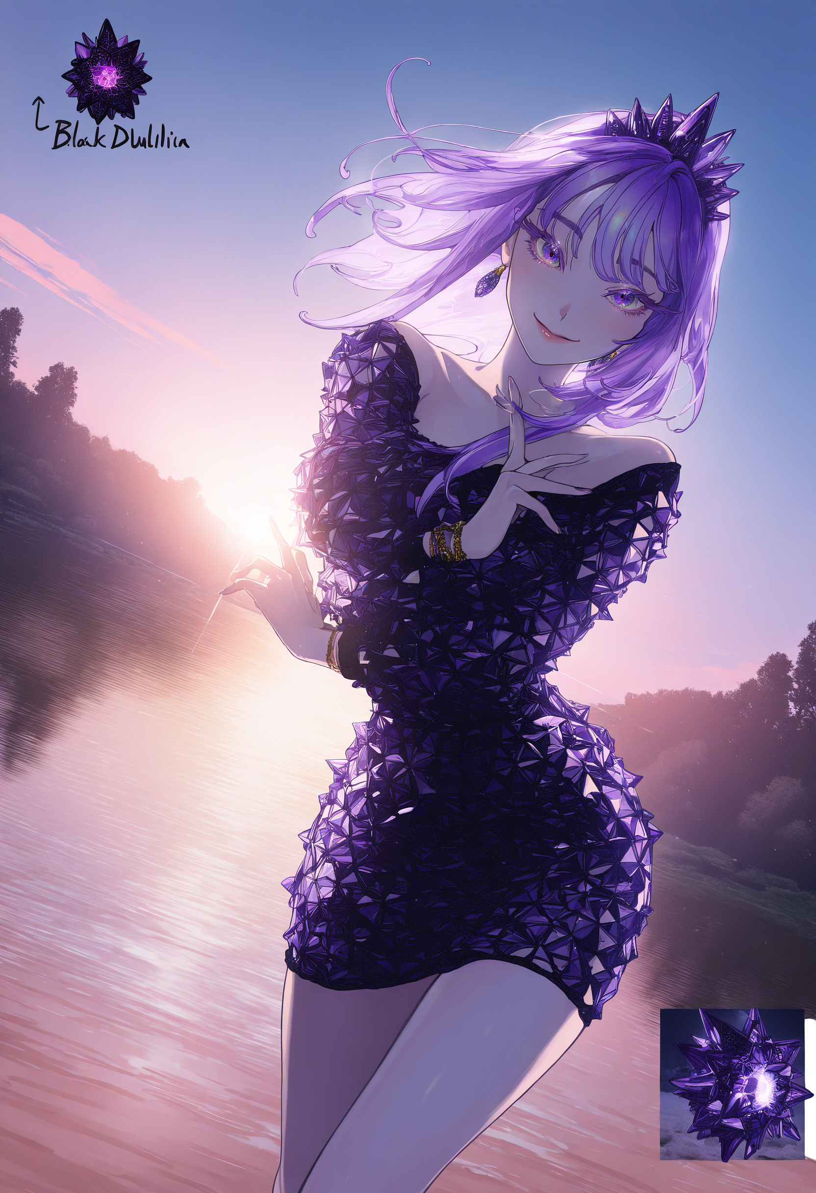 reference inset, reference \(black dahlia\),
by [diyokama|say hana|yoneyama mai|lam],
1girl, personification, creature and personification, dynamic pose, dutch angle,
cowboy shot, facing viewer, looking at viewer, smile, long eyelashes, colored eyelashes,
outdoors, scenery, backlighting, y2k fashion, jewelry,
masterpiece, best quality, very awa, absurdres
<lora:noobai_epred_11_reference_inset_concept_v1:1>