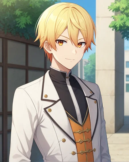 score_9, score_8_up, original style, depth of field, BREAK, rating_safe, 1boy, solo, male focus, cowboy shot, <lora:tenma_tsukasa_pony:1> tenma_tsukasa_pony, blonde hair, orange eyes, short hair, hair between eyes, bangs, skinny, outdoors, day, <lora:sdxl_lightning_8step_lora:1> <lora:xl_more_art-full_v1:0.5>
