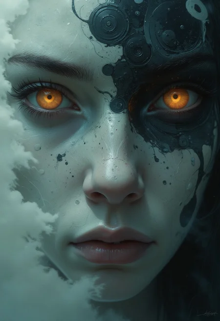 (in Otomo Katsuhiro style:1.2), masterpiece, high-quality, cloudy image of a young woman's face, Style is Surreal atmospheric realism with high-detail shadow work, muted colors, mysterious and introspective, (elaborate fine details:1.1), (hyperdetailed:1.1), (intricate details:1.0), (Refined details:1.1), (best quality:1.1), (high resolution:1.2)