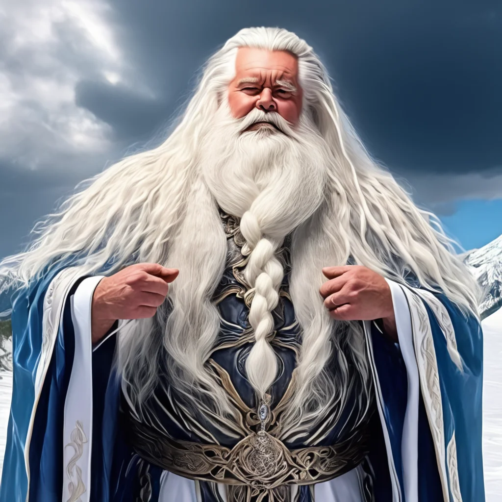 8k portrait photo of an old wizard casting a spell ,snowy mountain top, lightning storm, silver circlet and rings with diamonds and sapphires, huge braided white beard, long wavy windswept white hair, raised arms, dramatic gesture, blue and white robes, bushy eyebrows, male focus, bara, daddybear, obese, musclebound, huge biceps, , swirling thunderclouds, blizzard, dramatic lighting, hyperrealistic, detailed background <lora:Big_Braided_Beards:1> <lora:Dynamic Poses:1>