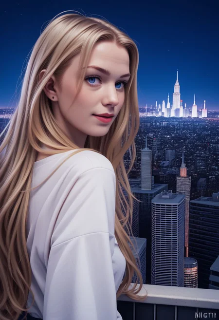 (Score_9,score_8_up, score_7_up:1.6),(source_anime:1.5),(rating_safe:1.5),(nigth scene:2.0), (( in exterior rooftop night city:2.0)),high definition, 35mm, ( detalled:1.5), 1girl, detailed face ,blue eyes , blonde hair, ,Long hair,Beutyfull