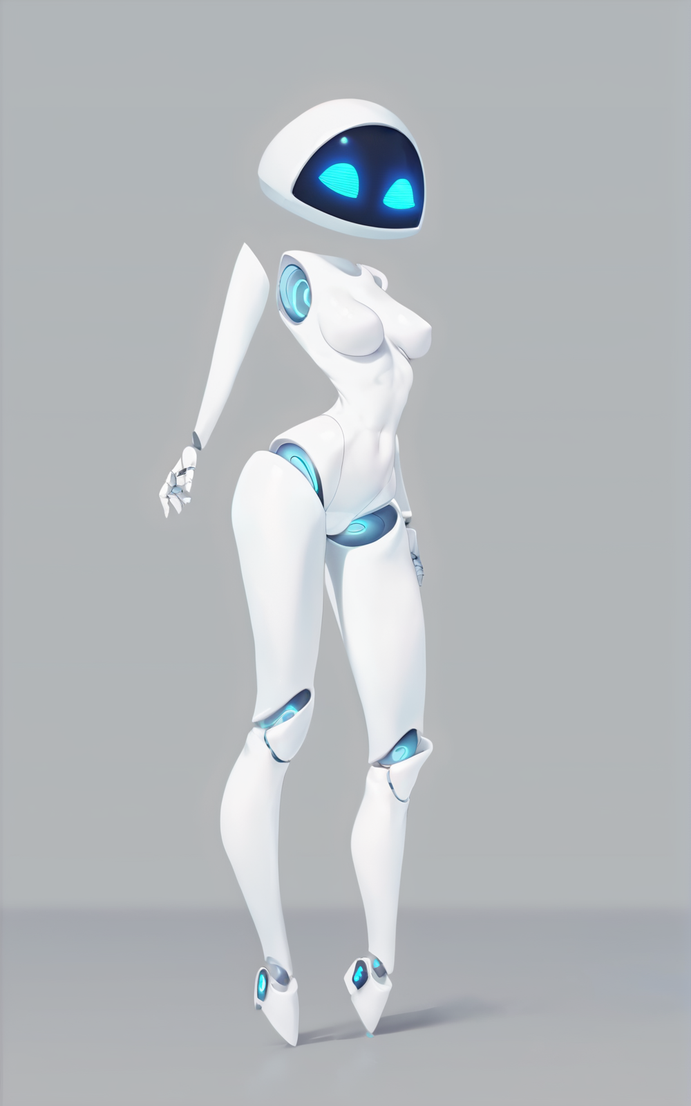 score_9, score_8_up, score_7_up,((masterpiece,best quality)), absurdres,((full body)), <lora:EVESDXL:0.8>,EVESDXL,robot,breasts,humanoid robot, blue eyes, no mouth, white skin ,screen face,featureless feet,simple background,slim,standing,solo,centered, <lora:3d-2d:0.8>