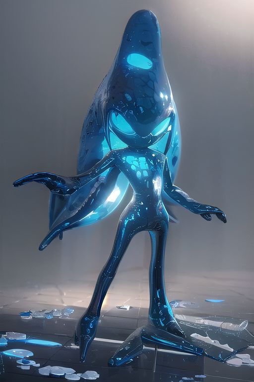 Tall, High quality, nonblurry, female focus, Ultra HD, HDR, 4K, hyperdetailed, smooth lighting, solo, (fully clothed, masterpiece, epic lighting, good shading, studio quality), (Chaos, blue water body, lime eyes, no pupils, pink brain, transparent), ((epic lighting)), best_quality, perfect, cinematic lighting, highest quality, intricate details, hdr, cinematic, intense,