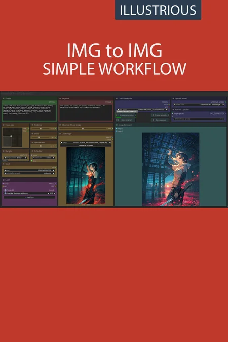 IMG to IMG simple workflow illustrious-SDXL | UPSCALE | LORA | CIVITAI Metadata