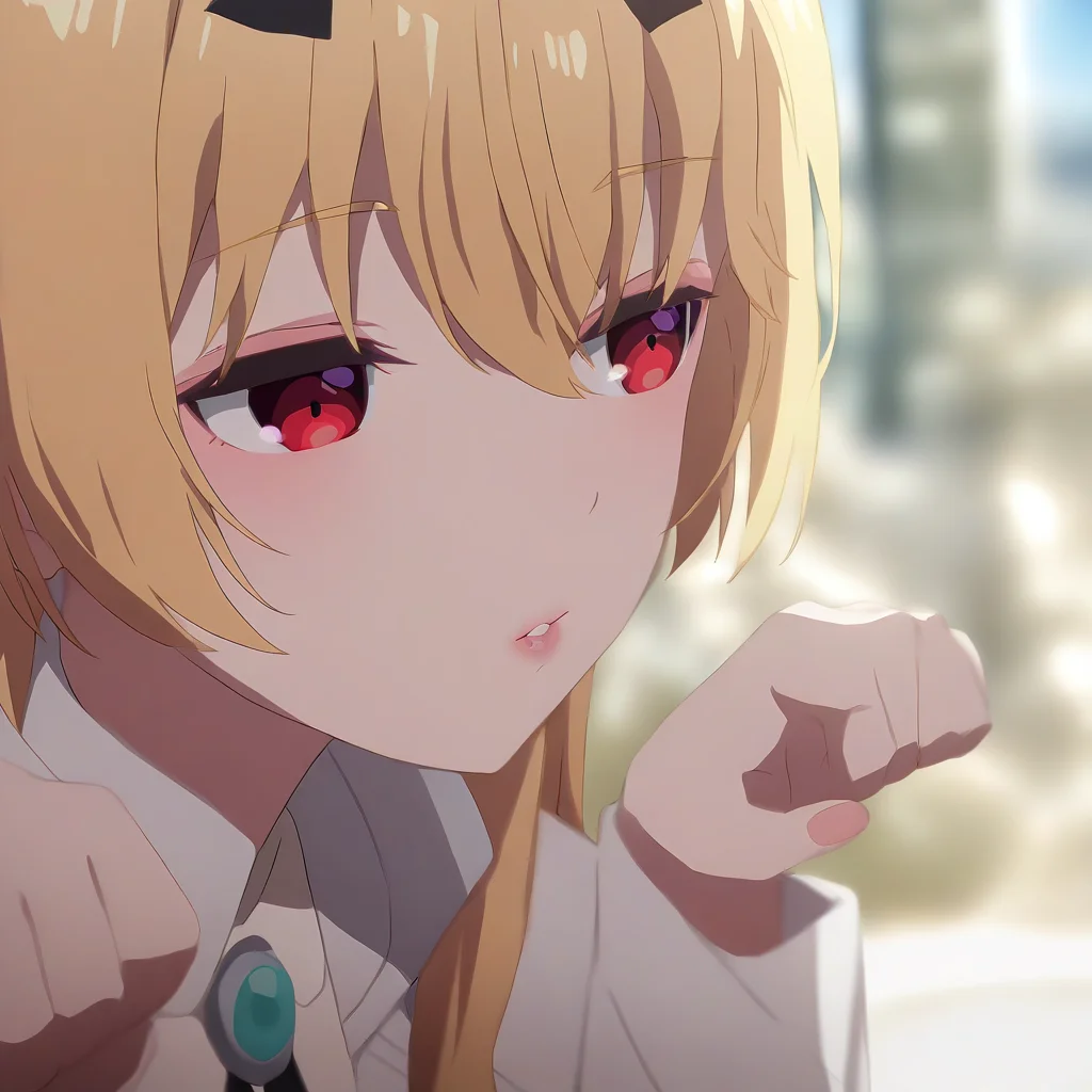 newest,absurdres,masterpiece,highres,<lora:yue-step00002000:1>,yue,red eyes,blonde hair,lips,paw_pose,