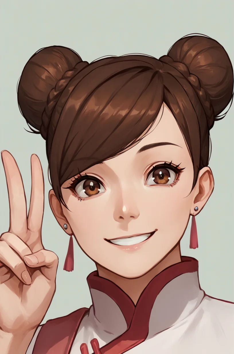 score_9, score_8_up, score_7_up, BREAK ,
1girl, close up face,  v, looking at viewer, smile,
 short hair, brown hair, brown eyes,  swept bangs, braid, hair bun, double bun, chinese clothes, TentenPTS, earrings <lora:Ten_Ten_BorutoWedding_ark:0.8>