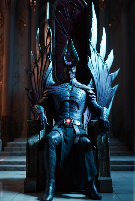<lora:terrorblade_v1:1>terrorblade_v1
1boy, demon,
horns,
armor,rider belt, belt, glowing,
wings,
blue eyes, glowing eyes, no pupils,, score_9, score_8_up, score_7_up, solo,
(throne, palace, indoors:1.3), looking at viewer, Seated with legs to the side, one hand on knee, opulent and serene
blur censor, blurry, blurry background, blurry foreground, bokeh, motion blur,
chromatic aberration, depth of field, figure, focused, focus