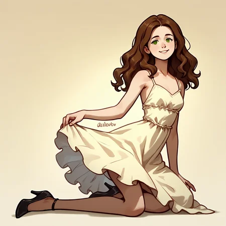 score_9, score_8_up, score_7_up, score_6_up, score_5_up, 1girl, solo, full body,
(source_cartoon),
<lora:Abigail (Storybooth):0.85>
Abigail_Storybooth, wavy hair, brown hair, green eyes, dot eyes,
dress, high heels,
detailed background,
<lora:Expressive_H:0.7> Expressiveh,
<lora:add-detail-xl:0.9>
<lora:light:1> neolight