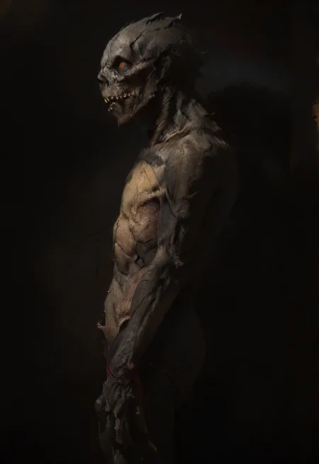 dragon, eerie glow, rough and rugged texture, realism, menacing, dark, composition, shadows, back turned to the viewer, spine protruding, reaching backwards with its right claw touching its neck, one side in shadow, one side in light, scaleless,  no wings, no horns, photo realistic, moody, (skeletal:0.5), <lora:- SDXL - vanta-black_contrast_V3.0:0.8>, <lora:- SDXL - dragon_demon_variation_V1.0:0.7>,  <lora:SDXL - Style - EldritchRomanceIllustration1.3.1:0.8> <lora:abysues:0.8>