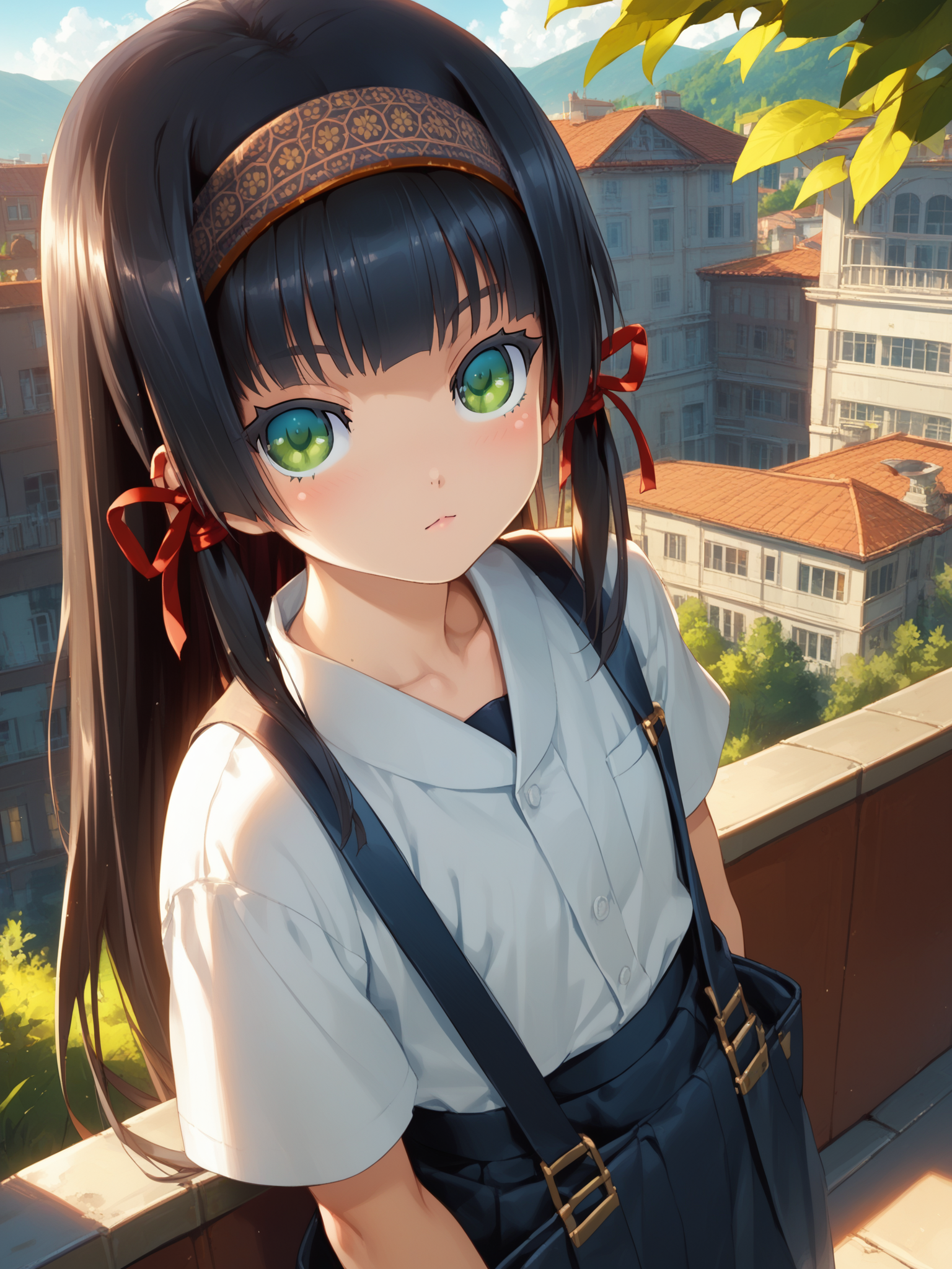 (cowboy shot, solo focus:1.2) <lora:happy_tentacle-renge-v0.2-000016:0.9>, ht_renge, hair ribbon, red ribbon, hairband, (petite:1.2), <lora:Shed_The_Skin's StS_age_slider_v1_initial_release:-1.25> ( :1.1) ( , , ( :1.2) , , (looking at viewer:0.6) :1.1) , outdoors, vegetation, (overgrown :1.1), summer , (dawn :0.6), (blue sky:0.6) , (:0.5), people , (modern architecture :0.9), (shipyard :1.2) (( from above :1.2) :0.8) score_9, score_8_up, score_7_up, score_6_up, score_5_up, score_4_up, ( :1) <lora:LUUNA's Lunas-NijiJourney-SDXL-B2:0.35>, nijijourney <lora:prgfrg23's Counterfeit-V3.0 Style SDXL_LoRA_Pony Diffusion V6 XL:0.5> <lora:mfcg's mfcgXL:0.12> <lora:reweik's gyokai(himehajime)_PonyXL_style_v01:0.14>