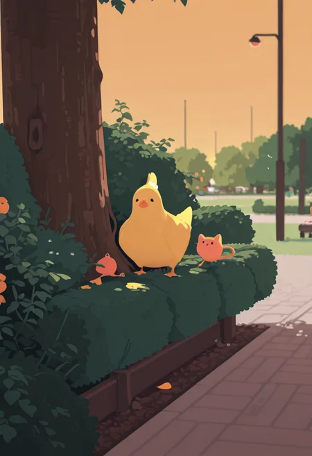 masterpiece, best quality, amazing quality, very aesthetic, absurdres, newest,
Cute black and orange kittens while their mom sleeps under a tree, realistic, in a park observing blue yellow birds, cute, calm vibes. evening light
<lora:Flatline_-_Illus_x_Niji_checkpoint-e18_s306:0.6> <lora:NJ_Vector_Style:0.6> <lora:g00se_v2_ill:1>
