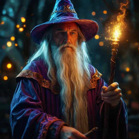 a wizard with a glowing staff and a glowing hat, colorful magic, dramatic atmosphere, sharp focus, highly detailed, cinematic, original composition, fine detail, intricate, elegant, creative, color spread, shiny, amazing, symmetry, illuminated, inspired, pretty, attractive, artistic, dynamic background, relaxed, professional, extremely inspirational, beautiful, determined, cute, adorable, best <lora:style_lora_realis:0.7>