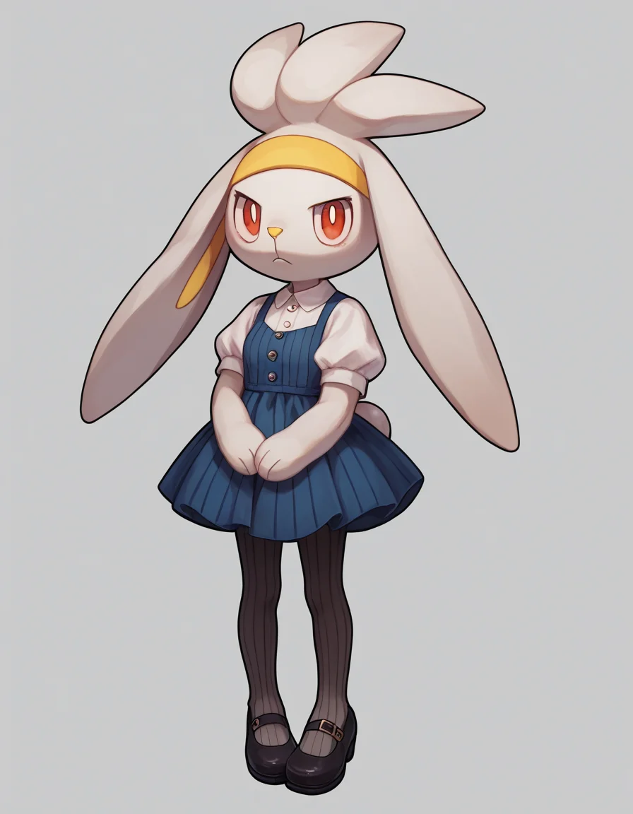 score_9, score_8_up, score_7_up, score_6_up, score_5_up, score_4_up, 1girl, full body, solo,
<lora:Raboot_v0-3:1> raboot, pokemon \(creature\), white fur, droopy ears, rabbit ears, rabbit tail, red eyes, looking at viewer, furry female, yellow hairband,
bohemian-maxi-dress, mary-janes, ribbed-pantyhose