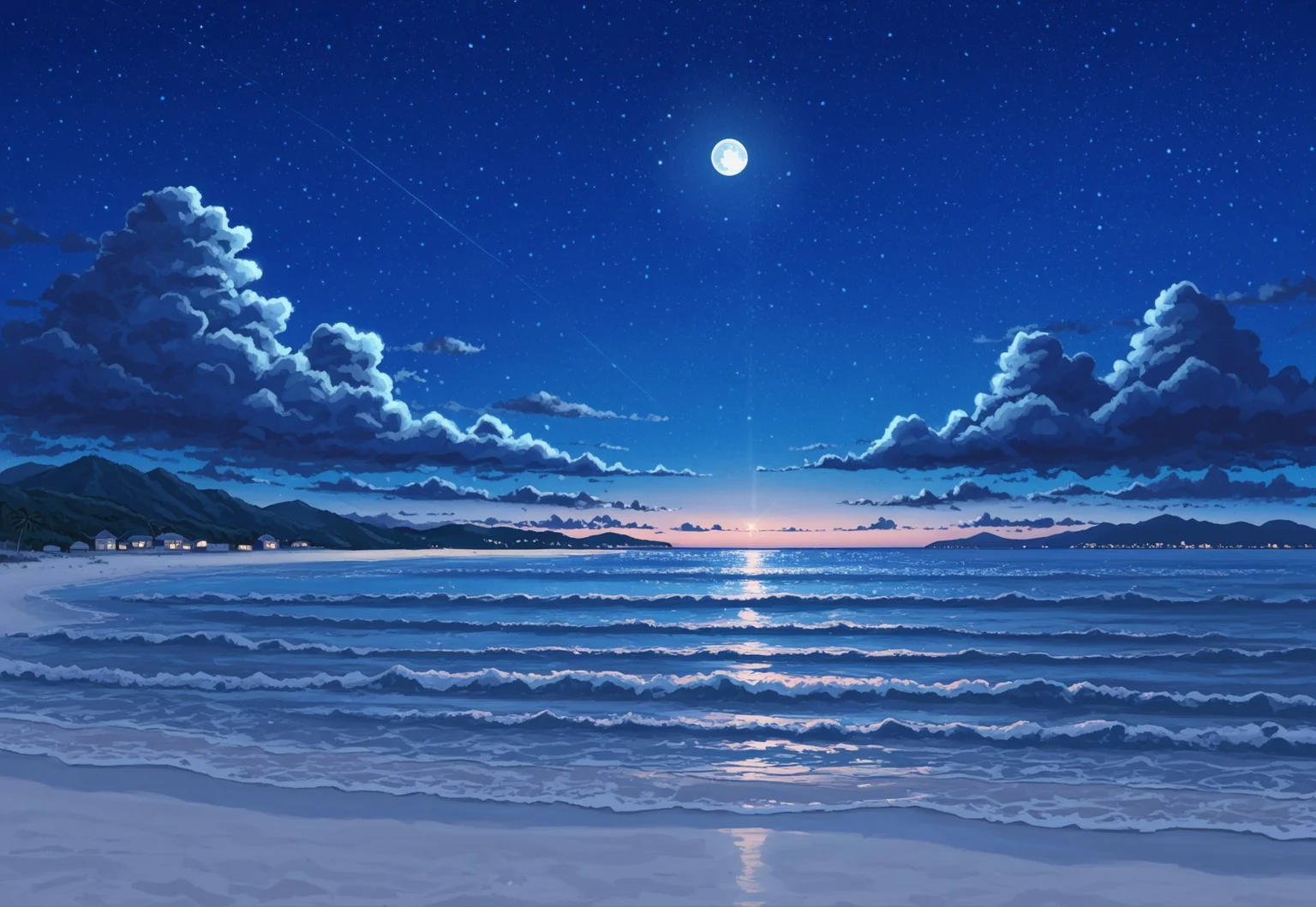 best quality, masterpiece, ultra detailed, landscape night, moon, stars, sky, beach, water, amazing background, outdoors, ESBG