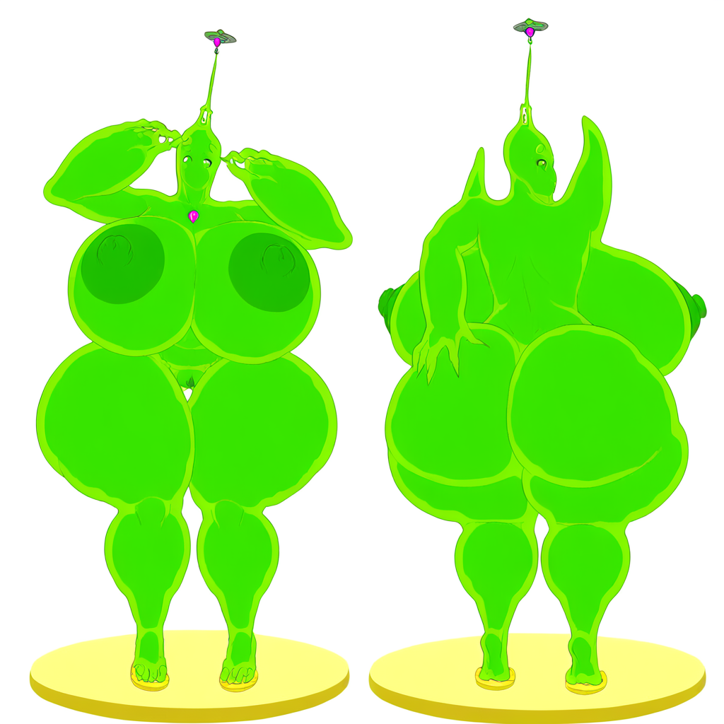 polymorph, 1girl, alien girl, slime, green slime, huge breast, huge ass