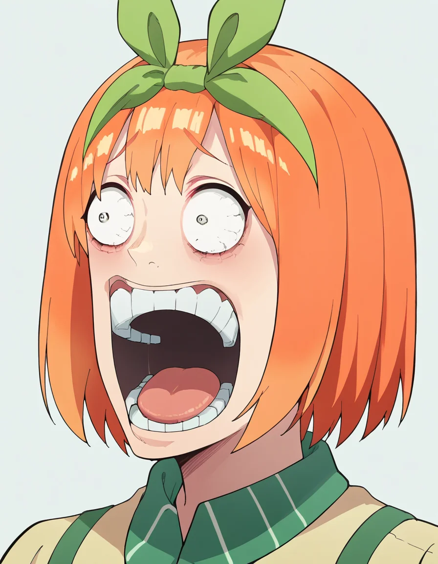 score_9, score_8_up, score_7_up, source_anime, <lora:yotsuba-nakano-s2-ponyxl-lora-nochekaiser:1>, yotsuba nakano, bangs, short hair, hair ribbon, hairband, orange hair, green ribbon, large breasts,, <lora:enel-face-ponyxl-lora-nochekaiser:1> enel face, open mouth, wide-eyed, teeth, tongue,, , ,