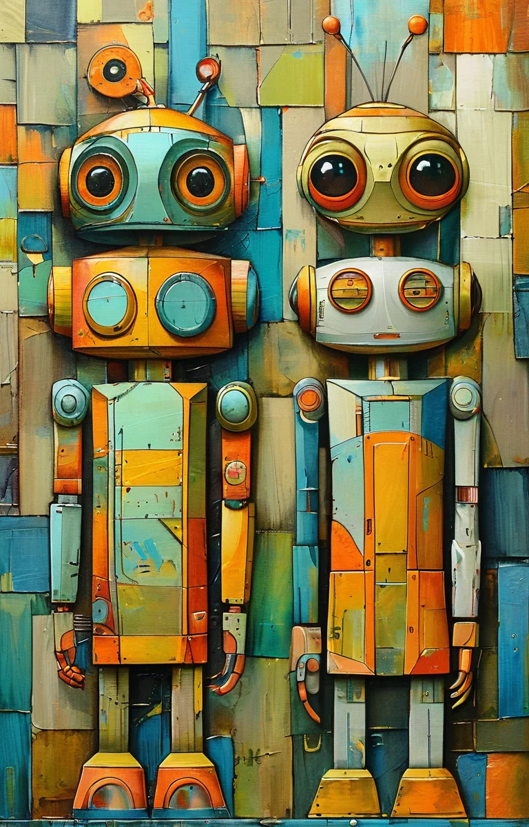 masterpiece,best quality,<lora:tbh203-sdxl:0.9>,illustration,style of Wlad Safronow portrait of Housework robots