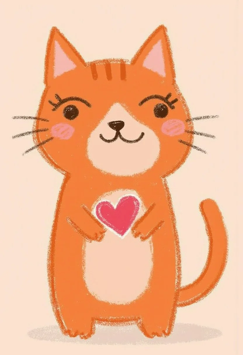 red fat cat with heart