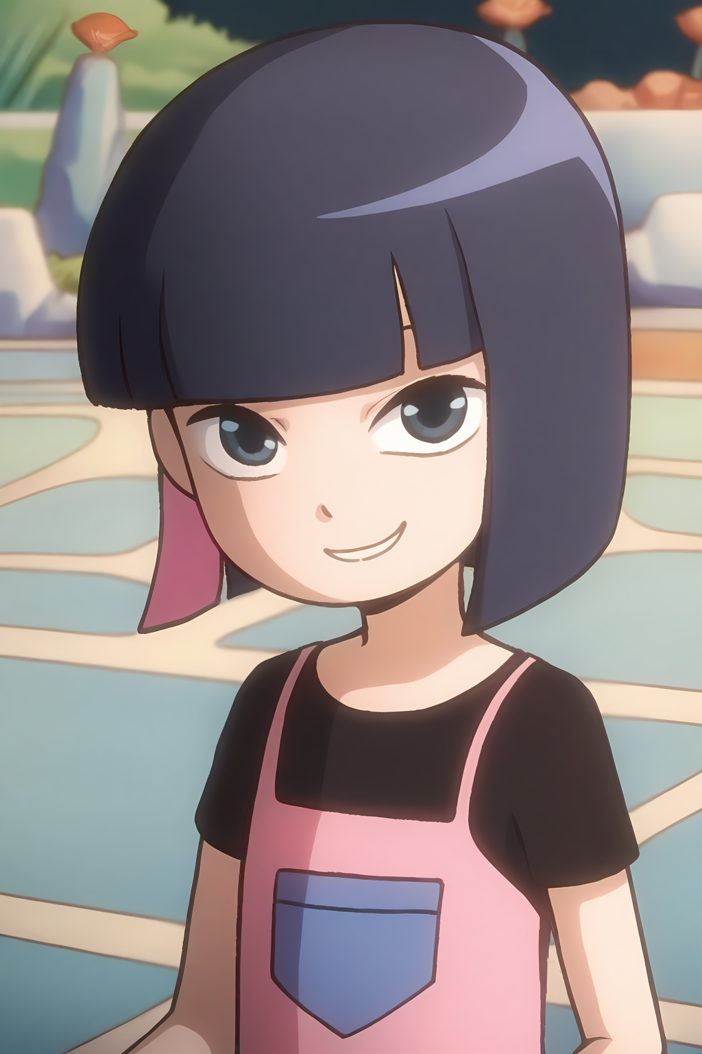 <lora:kele:1>,kele,1girl,solo,black eyes,blue eyes,short hair,two-tone hair,black hair,pink hair,colored inner hair,bob cut,blunt bangs,shirt,t-shirt,black shirt,pink shirt,short sleeves,smile,looking at viewer,, masterpiece,best quality,amazing quality,absurdres, anime screenshot, lazypos ,