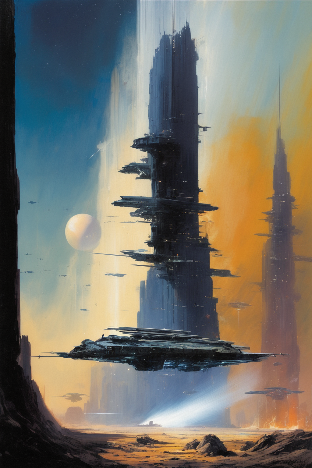 John Harris Style - painting in the style of Vincent Di Fate and John Berkey and John Harris