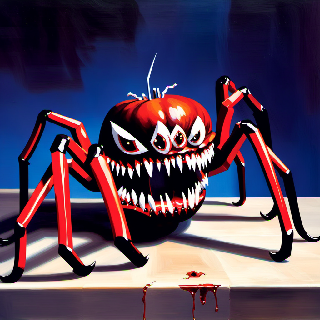 painting of Spider with sharp teeth, George Condo Style, horror(theme), <lora:MBTDF xl:0.9>