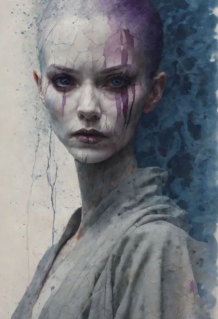 "Full body, dynamic pose (silhouette of Asajj Ventress:2), long white hair, dark night sky skin, dark blue purple eye shadow extending to her temples. Scowling angrily at the camera, poised to attack. highly detailed linework reminiscent of Carne Griffiths, imbued with Wadim Kashim's bold texture, light and airy as Carl Larsson's compositions, motion, featuring Pascal Blanche-style hyper-realistic characters, pastel, elegance, dramatic lighting, expressive camera angle, mid shot, matte, concept art, linquivera"
Weight:1 
"intricate details, HDR, beautifully shot, hyperrealistic, sharp focus, Molecular Precision, 64 megapixels, 16k resolution, shot on DSLR, sharp focus, perfect composition, high contrast, cinematic, atmospheric, moody, photorealistic, hyper detailed, tilt shift, cinematic color film still. UHD. 
Weight:0.9