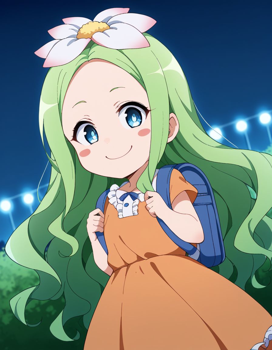 score_9, score_8_up, score_7_up, source_anime, <lora:celine-darkness-ponyxl-lora-nochekaiser:1>, celine, long hair, blue eyes, hair ornament, flower, green hair, hair flower, wavy hair, blush stickers,, dress, backpack, orange dress, frills,, casino, games, lights, chips, luck, smile, <lora:seductive-smile-ponyxl-lora-nochekaiser:1>, seductive smile, come hither, naughty face,, looking at viewer, solo,, dutch angle, cowboy shot