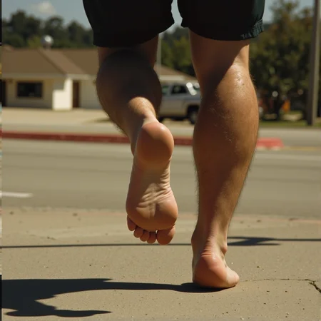 cinematic film still  <lora:foot feet v1:1>
A perfect side view photo of a man is running on a sidewalk with his bare feet running, foot focus,cinematic feet,best feet,better Feet,awesome Feet,different Feet,solo,1boy,male focus,outdoors,barefoot,feet,toes,shadow,soles,running,realistic,dirty,leg hair,arm hair,dirty feet,perfect style,perfection style,detailed style,perfect style,perfection style,detailed style , detailed background, perfect background, feet style, foot style, foot focus . shallow depth of field, vignette, highly detailed, high budget, bokeh, cinemascope, moody, epic, gorgeous, film grain, grainy