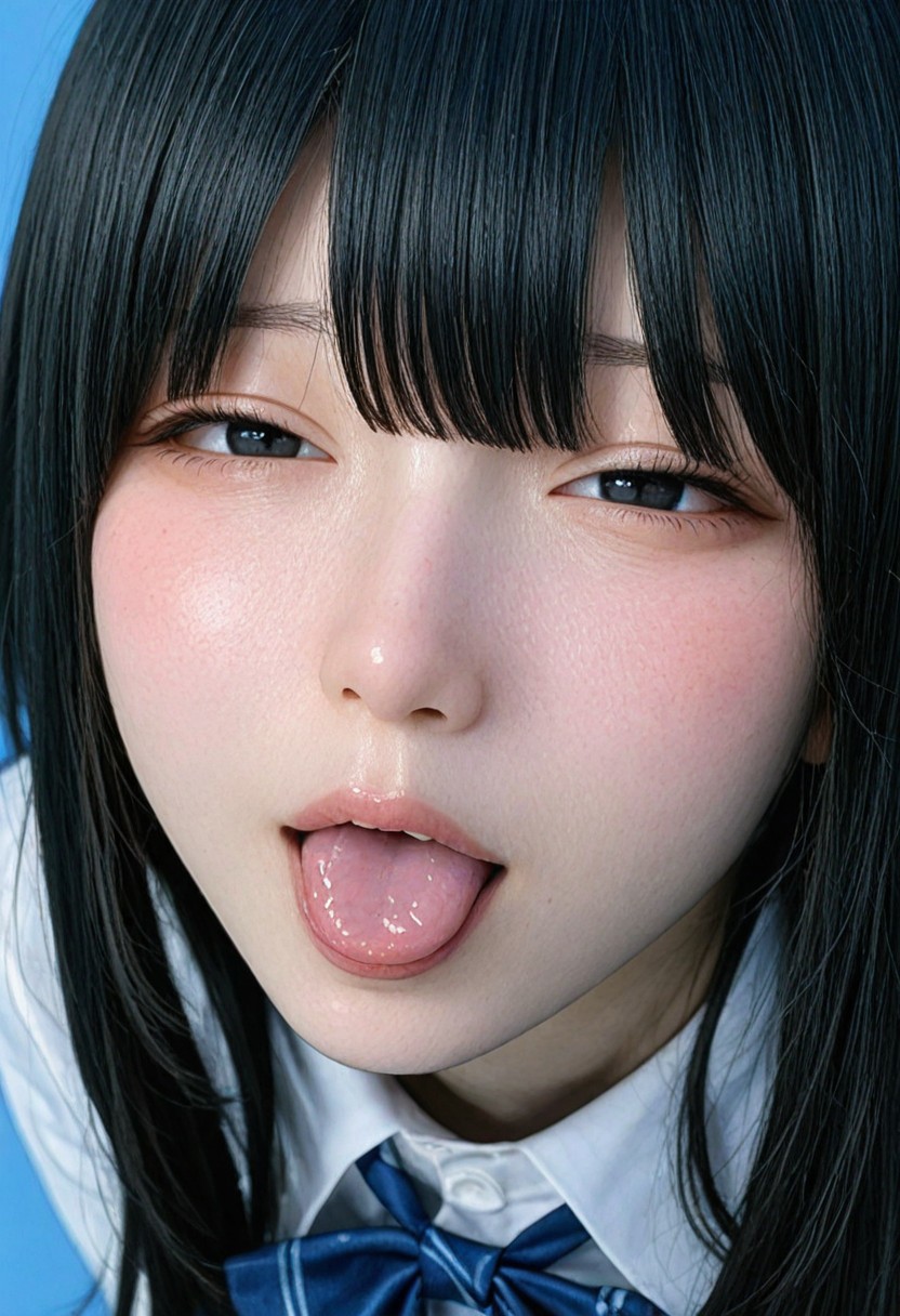 raytracing, very awa, high resolution, official art, realistic, masterpiece, best quality, film grain, Film Still, realistic,photorealistic, super detailed skin, realistic skin, realistic human skin, Realistic skin tones, Three-dimensional skin, (simple blue background:1.4), (Low brightness lighting),
BREAK 
,(Korea Cosplayers), (Taiwan Cosplayers), (Japanese Cosplayers), (blue_archive), virtual youtuber, hololive, nijisanji.jp, (ars almal:0.8), (Houshou Marine:0.8), 
BREAK 
,toothless, kawaii girl, jiraikei face, (18-year-old), perfect eyes, (narrow nose), half-closed eyes, (petite), black hair, long hair, black eyes, tareme, (School Uniform), 
BREAK 
seducative, sexy, sensual, female orgasm, moan, pleasure, embarrassed, pleased, aroused, arousal ,
