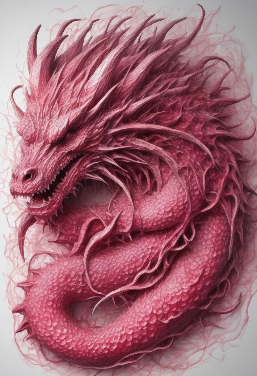 masterpiece, best quality,highly detailed and hyper realistic, (((A fabulous dragon made from raspberries)))