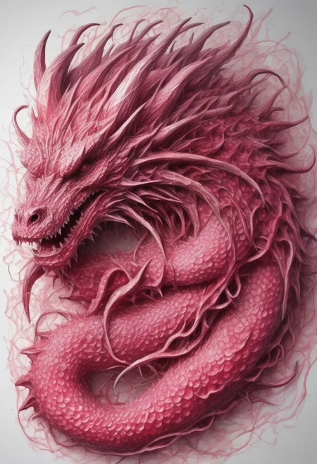 masterpiece, best quality,highly detailed and hyper realistic, (((A fabulous dragon made from raspberries)))