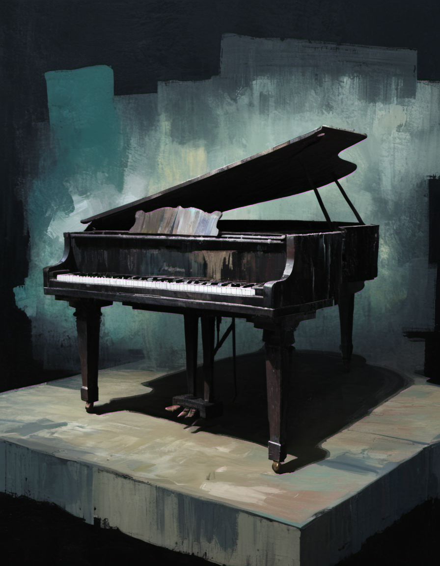 surreal painting of a piano, dark theme, abstract painting background,  <lora:DiscoDeliriumXL-v1.2:1>