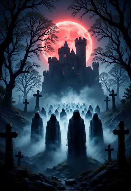 A skeletal army rising from a foggy graveyard, marching toward an ancient, haunted castle under a blood-red moon.
, aidmaHalloweenBoost, aidmafluxpro1.1, aidmaimageupgrader, aidmaHyperrealism