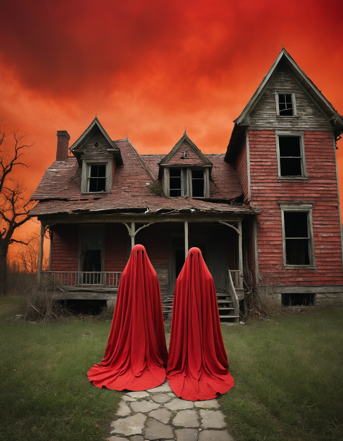 by (Alfred Stieglitz:1.2) and (Andy Kehoe:1.1), hyper realistic medium full shot photo of  a (ghostly apparition haunting a abandoned house:1.1),  (red , cute , masterful:1.4), poster art, bold lines, hyper detailed, expressive,  award winning,  dark limited color palette, high contrast, depth of field, (intricate details, masterpiece, best quality:1.4),
dramatic lighting, looking at viewer, dynamic pose, wide angle panoramic view,
<lora:add-detail-xl:0.8> <lora:xl_more_art-full_v1:0.5> <lora:looking_at_viewer:2>