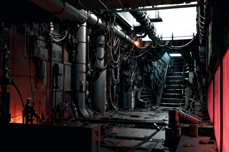 highly insanely detailed, masterpiece, top quality, best quality, highres, 4k, 8k, RAW photo, (very aesthetic, beautiful and aesthetic),  
tsutomu nihei,nihei_tsutomu,blame!,blame gakuen!,abara,TNstyle,sidonia_no_kishi,(tunnel),letterboxed,bones,steam,fog,foggy,air conditioner,drainpipe,light particles,tentacles,wire,buildings,dark sky,black sky,concrete walls,metal walls,toha heavy industries,bridge,clouds,machinery,gauna,gauna mech,cables,tubes,industrial pipes,dark background,futuristic,science fiction,dystopia,destroyed,empty,flock,decrepit, 
<lora:blamev2:0.5>, 
(1girl:1.3), 
solo focus, 
set in a quiet hospital room, with a single patient bed, medical monitors, IV stands, soft lighting , at sunset,radiant gold background,soft pink background,dark navy background,(solid color background,color fusion background,fluorescent background),âââ