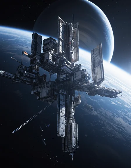 <lora:SWL_Stations1v2flux:1> loststsp, space station, in space, saturn
