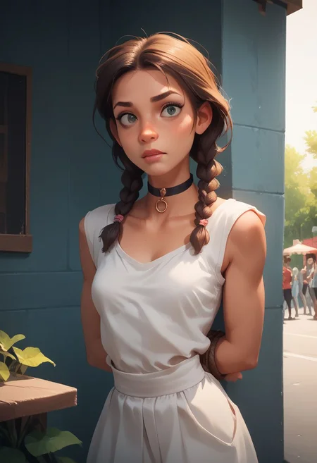 thotty_jessicaXL, 1girl, looking at viewer,
in public, wearing clothes,
bound to cage, choker,
score_9, score_8_up, score_7_up, score_6_up, rating_explicit, masterpiece, best quality, highly detailed