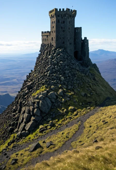 <lora:TheWeirdies_epoch_10:0.55>  , advntr , epiCPhotoGasm-colorfulPhoto, 
score_9, score_8_up, score_7_up, score_6_up
Durlag's Tower was a large tower that was said to be haunted by a powerful entity, as well as one that housed immeasurable treasure. The fortress was located south of the Wood of Sharp Teeth, a couple of miles from the small settlement of Gullykin. The tower was built entirely of volcanic stone and was in fair condition given the amount of time and neglect involved. It laid atop a volcanic plug that dominated the surrounding lands. Durlag Trollkiller, (((massive hairy chode))), aided by hired dwarves, was said to have hollowed out the mountain for the rock that made up his tower and used the space created to hide further treasure. This local landmark was the isolated keep of Durlag Trollkiller, son of Bolhur the Clanless, a dwarven hero said to have amassed a large quantity of treasure and stored it here and in a few other locations. This treasure was protected by all manner of magical wards and mechanical traps, the latter of Durlag's own devising. Many adventurers sought his treasure over the decades, with varying degrees of success. Around 1372 DR, rumors said a fiend had taken up residence within the remains of the tower and used the defenses created by Durlag to keep both itself and the treasure safe. Some claimed that this creature was a lich.
no humans