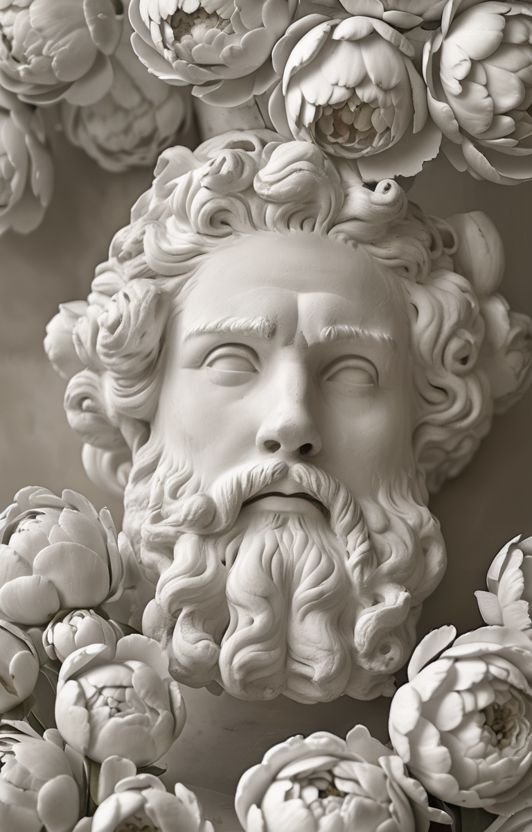 masterpiece,best quality,<lora:tbh59-sdxl:0.75>,illustration,A gypsum sculpture style, decaying peonies