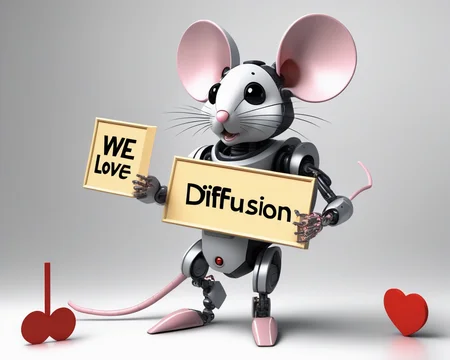 mouse robot holding a massive sign that says "We love stable diffusion!" <lora:n64:1>