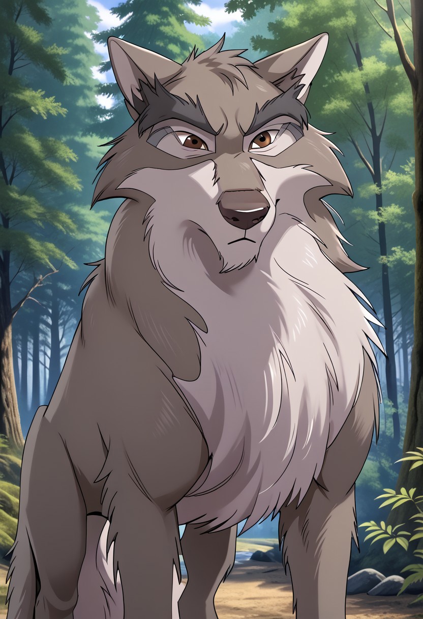 Nava, wolf, feral, male, solo, hi res, eyes focus, handsome, forest, sunny, forest background, detailed background, hi res, detailed eyes, eyes focus, big iris, 4k perfect eyes, perfect face, 5fingers, best artwork, highly detailed ultra quality