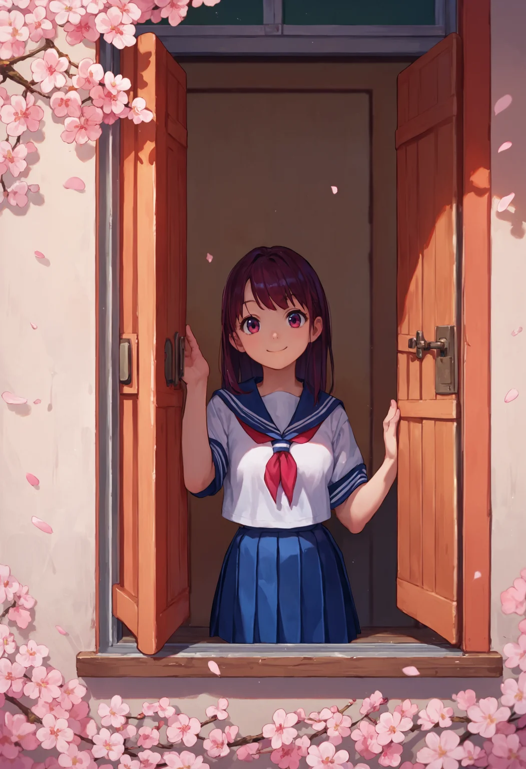 score_9_up score_8_up score_7_up, source_anime, 1girl, smile, from outside window, open window, looking at viewer, serafuku, school uniform, pleated skirt, cherry blossoms
<lora:from_outside_window_24re_pony_2_d4:1>