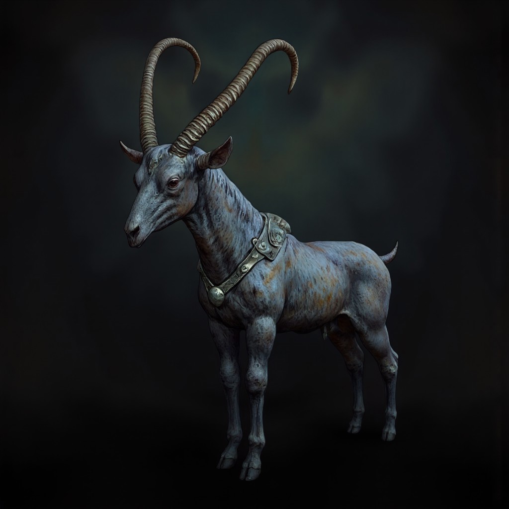 Goatman  
Set against a solid dark black color background to emphasize its unsettling unnatural form that emphasizes its silhouette. The medium is not a traditional painting or illustrative medium like watercolor or ink but rather a digital 3D rendering.
MikeFranchinastyle, d4artstyle, d4concept, , bbstyle,, horror theme,, zbrush, ZBClay model of a gray sculpture, 1990's, 1990's style