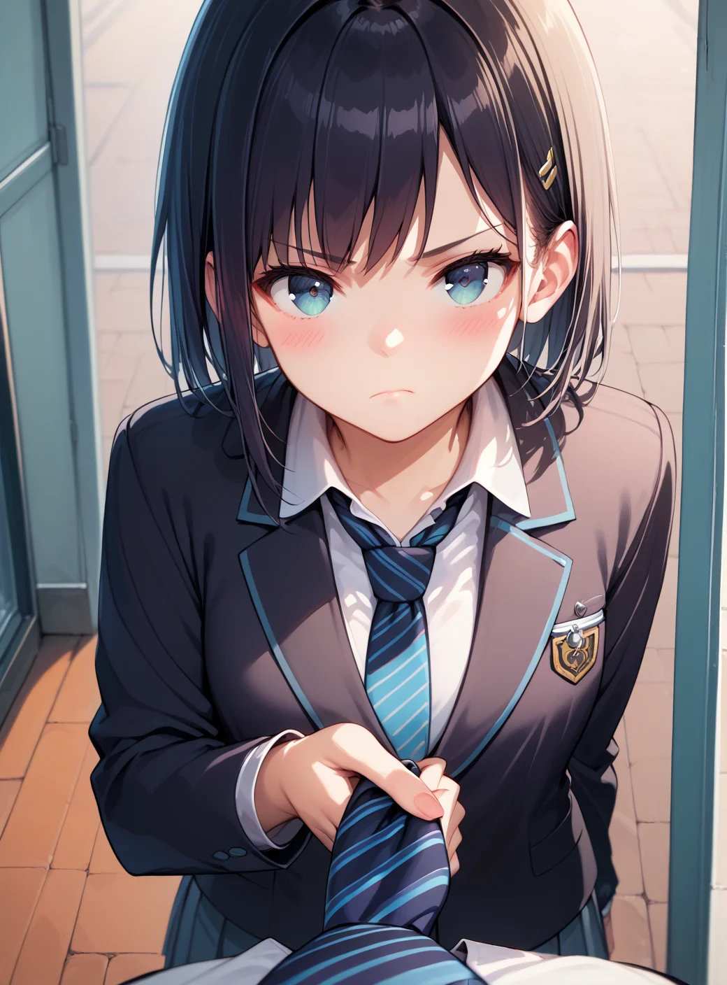 score_9, score_7_up, source_anime
1girl, necktie grab, neckwear grab, pov, solo focus, bored, sidelocks, blush, closed mouth, school uniform, striped necktie,
<lora:necktie_grab_xl:0.9>