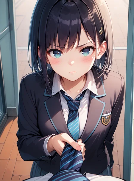 score_9, score_7_up, source_anime
1girl,  necktie grab, neckwear grab, pov, solo focus, bored, sidelocks, blush, closed mouth,  school uniform, striped necktie, 
 <lora:necktie_grab_xl:0.9>