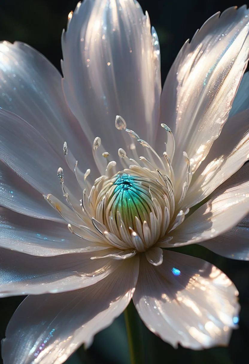 official art, unity 8k wallpaper, ultra detailed, beautiful and aesthetic, masterpiece, best quality,
A stunningly vibrant close-up of a silver flower petal. Against this serene backdrop, a tiny, iridescent dragonling is about to perch delicately on the edge of the petal.
